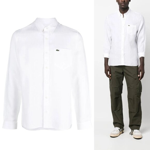 Lacoste Other - Lacoste White Linen Button-Down Shirt Size 40 - 41603